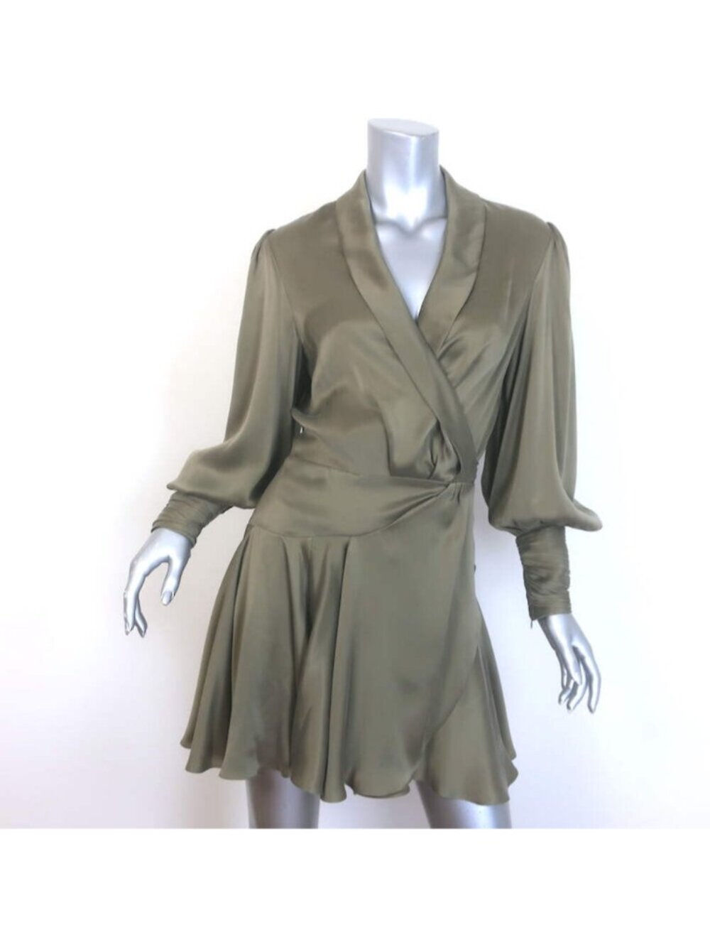 Zimmermann Silk Wrap Mini Dress Olive Charmeuse Size 2